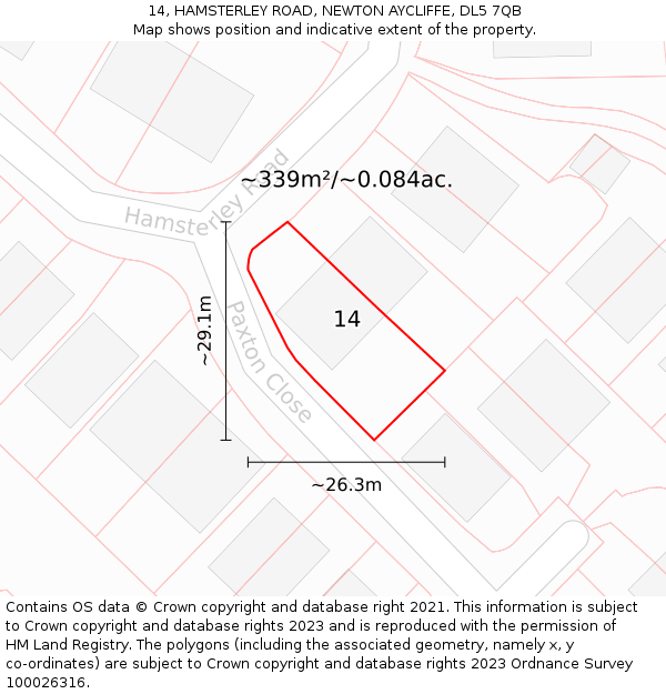 14, HAMSTERLEY ROAD, NEWTON AYCLIFFE, DL5 7QB: Plot and title map