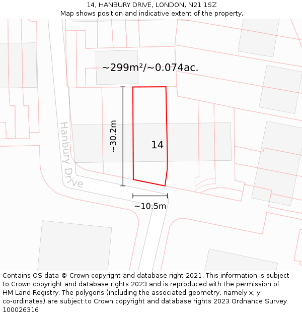 14, HANBURY DRIVE, LONDON, N21 1SZ: Plot and title map