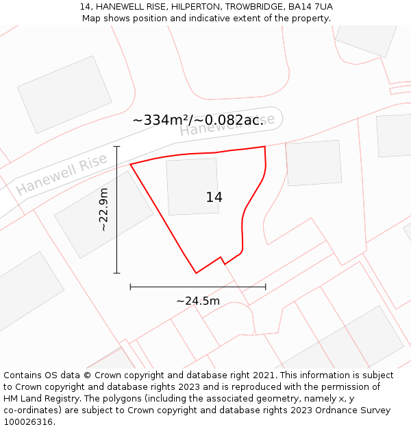 14, HANEWELL RISE, HILPERTON, TROWBRIDGE, BA14 7UA: Plot and title map