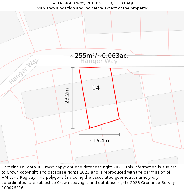14, HANGER WAY, PETERSFIELD, GU31 4QE: Plot and title map