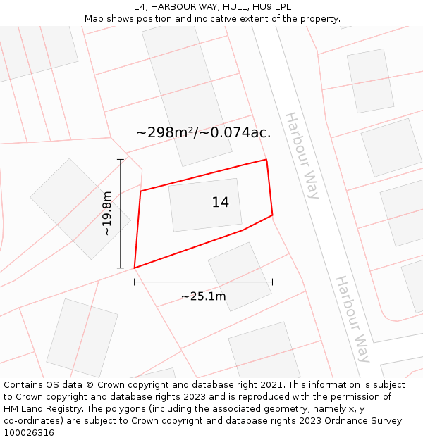 14, HARBOUR WAY, HULL, HU9 1PL: Plot and title map