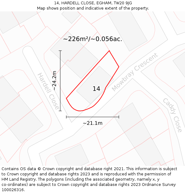 14, HARDELL CLOSE, EGHAM, TW20 9JG: Plot and title map