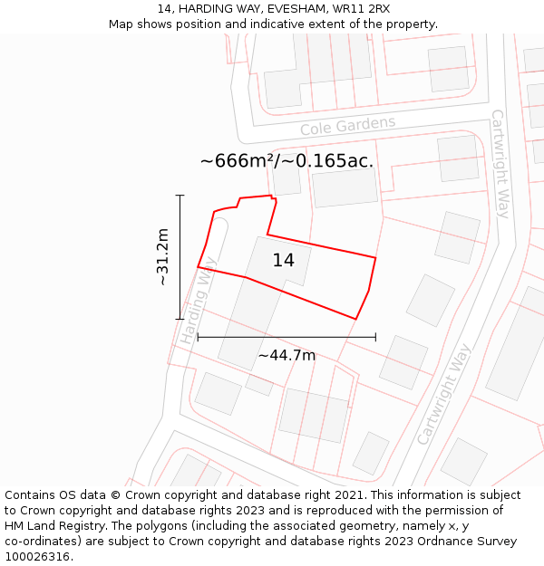 14, HARDING WAY, EVESHAM, WR11 2RX: Plot and title map