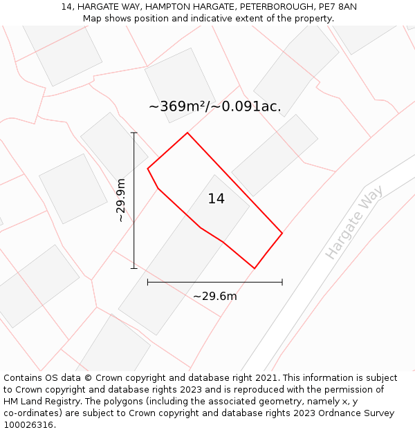 14, HARGATE WAY, HAMPTON HARGATE, PETERBOROUGH, PE7 8AN: Plot and title map