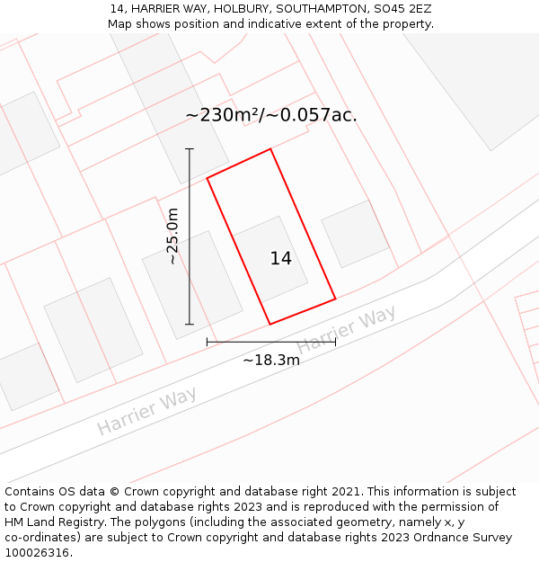 14, HARRIER WAY, HOLBURY, SOUTHAMPTON, SO45 2EZ: Plot and title map