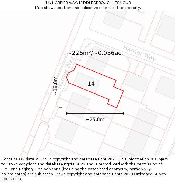 14, HARRIER WAY, MIDDLESBROUGH, TS4 2UB: Plot and title map