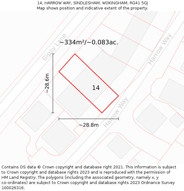 14, HARROW WAY, SINDLESHAM, WOKINGHAM, RG41 5GJ: Plot and title map