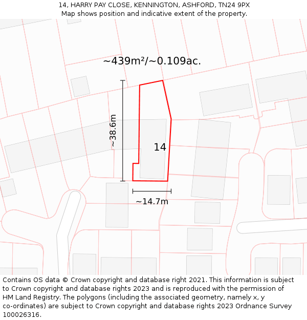 14, HARRY PAY CLOSE, KENNINGTON, ASHFORD, TN24 9PX: Plot and title map