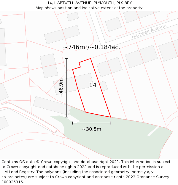 14, HARTWELL AVENUE, PLYMOUTH, PL9 8BY: Plot and title map