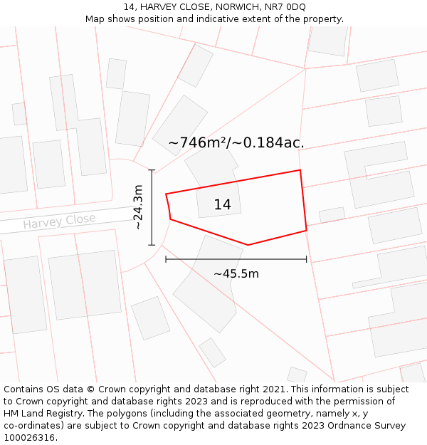 14, HARVEY CLOSE, NORWICH, NR7 0DQ: Plot and title map