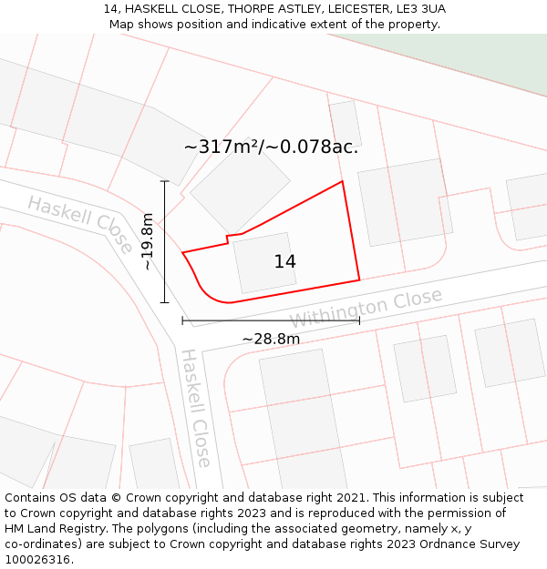 14, HASKELL CLOSE, THORPE ASTLEY, LEICESTER, LE3 3UA: Plot and title map