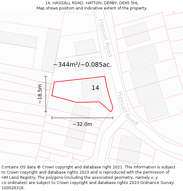 14, HASSALL ROAD, HATTON, DERBY, DE65 5HL: Plot and title map