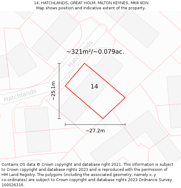 14, HATCHLANDS, GREAT HOLM, MILTON KEYNES, MK8 9DN: Plot and title map