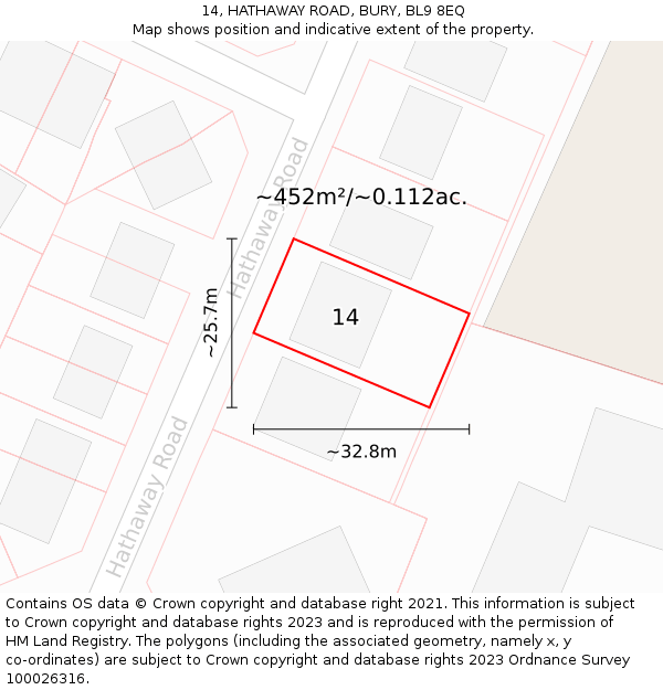 14, HATHAWAY ROAD, BURY, BL9 8EQ: Plot and title map