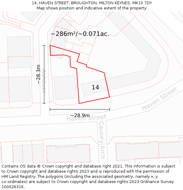 14, HAVEN STREET, BROUGHTON, MILTON KEYNES, MK10 7DY: Plot and title map