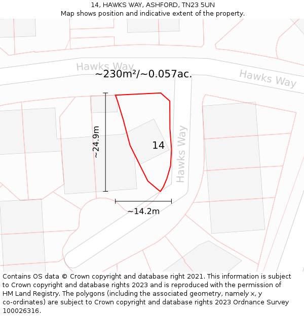 14, HAWKS WAY, ASHFORD, TN23 5UN: Plot and title map