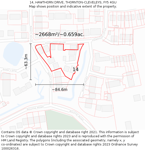 14, HAWTHORN DRIVE, THORNTON-CLEVELEYS, FY5 4GU: Plot and title map