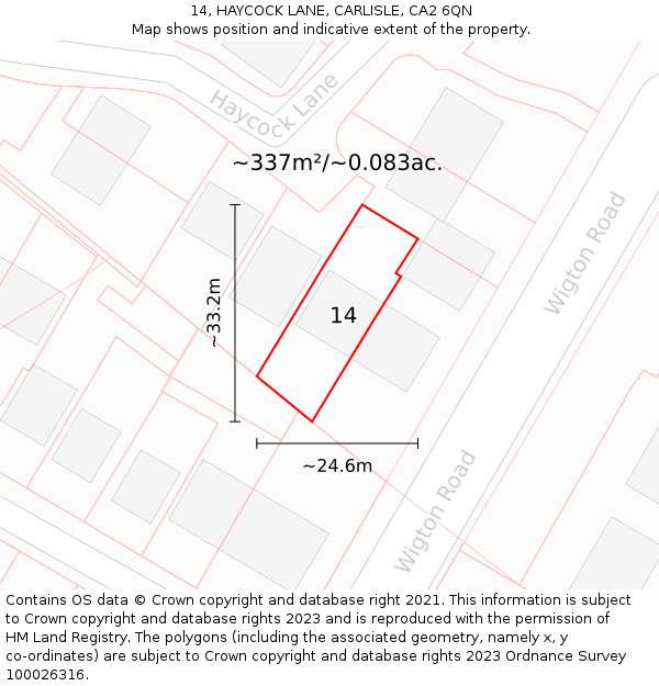 14, HAYCOCK LANE, CARLISLE, CA2 6QN: Plot and title map