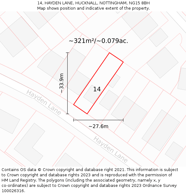 14, HAYDEN LANE, HUCKNALL, NOTTINGHAM, NG15 8BH: Plot and title map