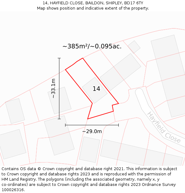 14, HAYFIELD CLOSE, BAILDON, SHIPLEY, BD17 6TY: Plot and title map