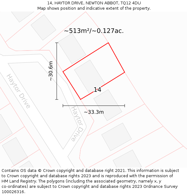 14, HAYTOR DRIVE, NEWTON ABBOT, TQ12 4DU: Plot and title map