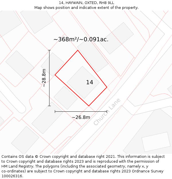 14, HAYWAIN, OXTED, RH8 9LL: Plot and title map