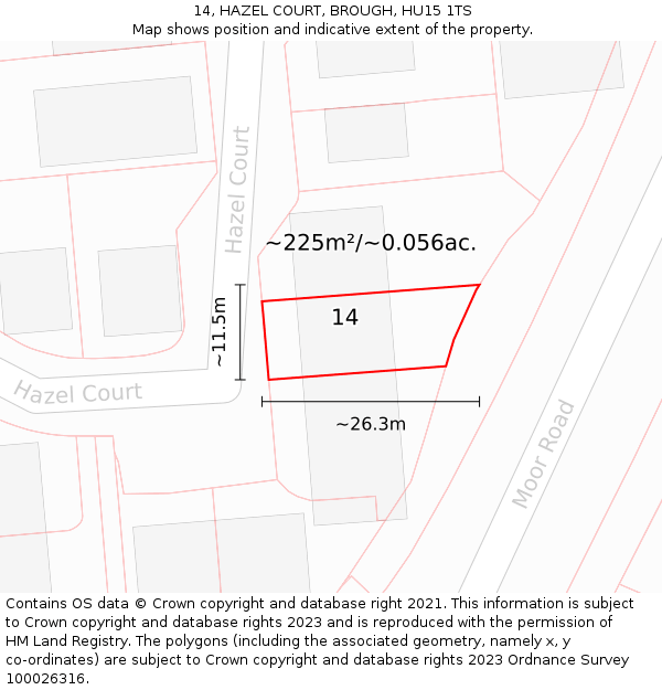 14, HAZEL COURT, BROUGH, HU15 1TS: Plot and title map