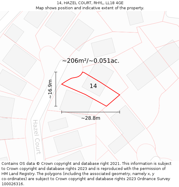 14, HAZEL COURT, RHYL, LL18 4GE: Plot and title map