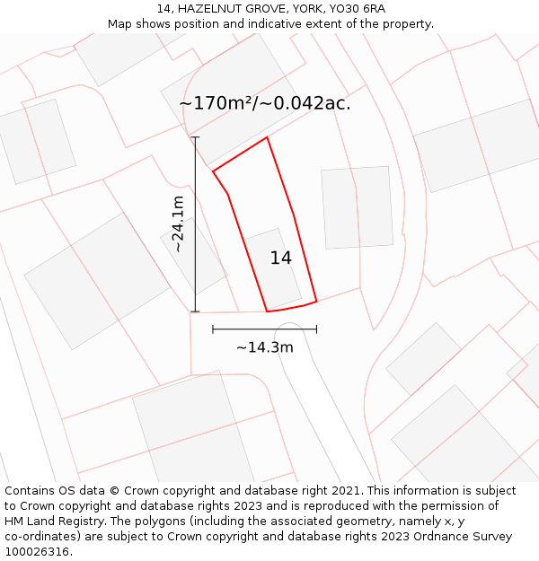 14, HAZELNUT GROVE, YORK, YO30 6RA: Plot and title map