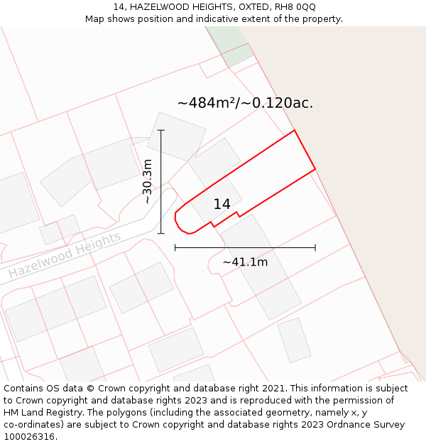 14, HAZELWOOD HEIGHTS, OXTED, RH8 0QQ: Plot and title map