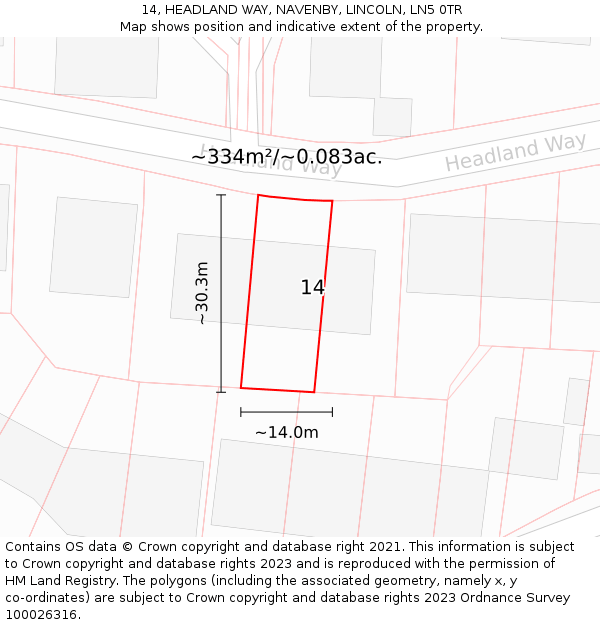 14, HEADLAND WAY, NAVENBY, LINCOLN, LN5 0TR: Plot and title map