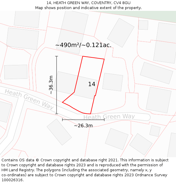 14, HEATH GREEN WAY, COVENTRY, CV4 8GU: Plot and title map