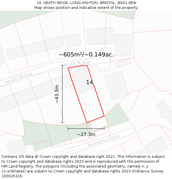 14, HEATH RIDGE, LONG ASHTON, BRISTOL, BS41 9EW: Plot and title map