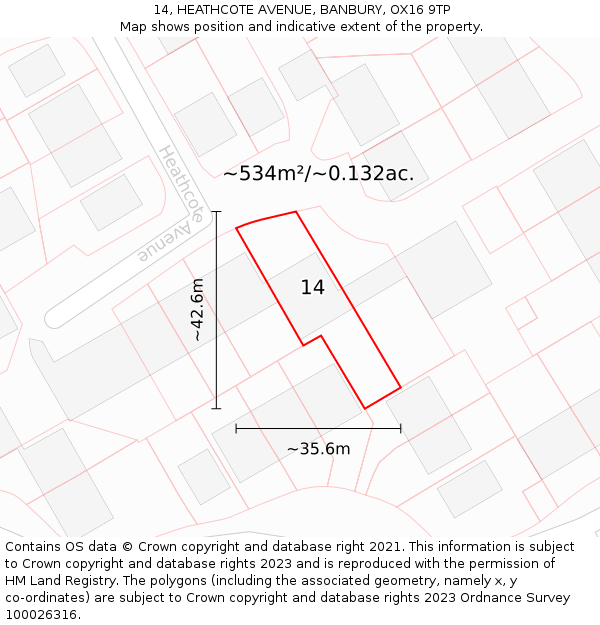 14, HEATHCOTE AVENUE, BANBURY, OX16 9TP: Plot and title map