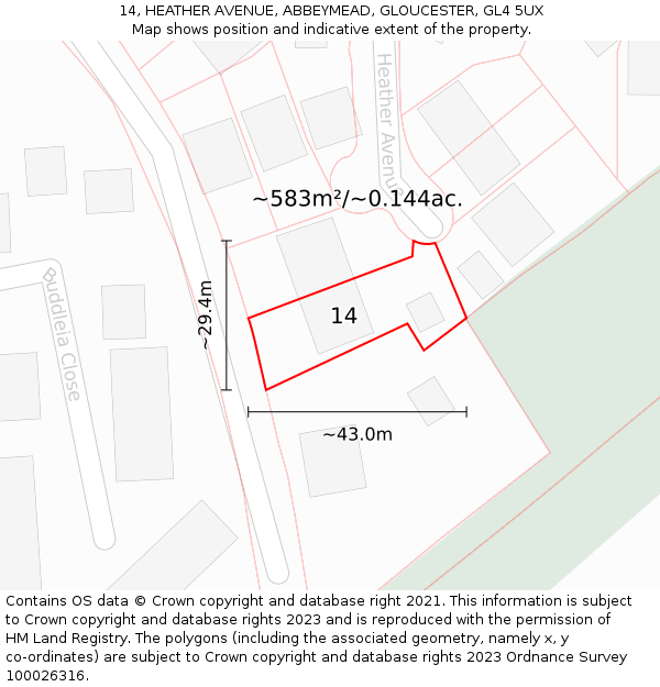 14, HEATHER AVENUE, ABBEYMEAD, GLOUCESTER, GL4 5UX: Plot and title map