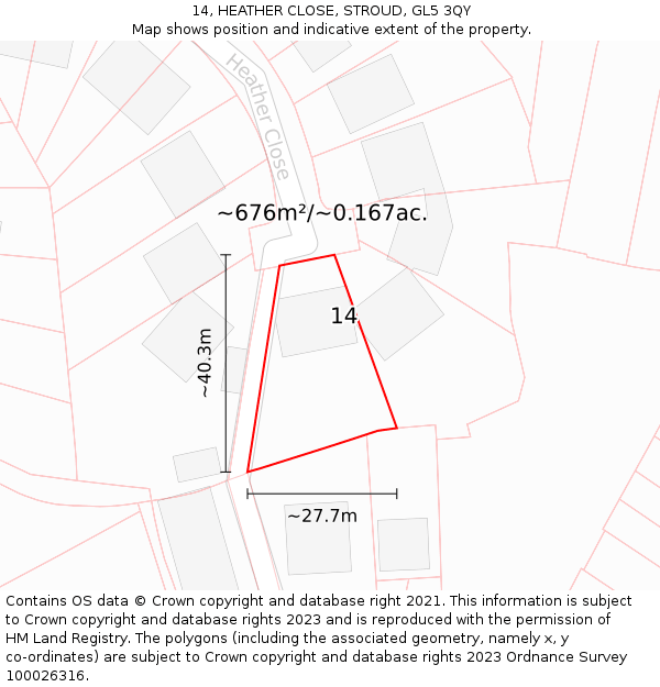 14, HEATHER CLOSE, STROUD, GL5 3QY: Plot and title map