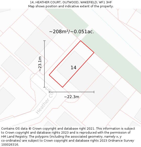 14, HEATHER COURT, OUTWOOD, WAKEFIELD, WF1 3HF: Plot and title map