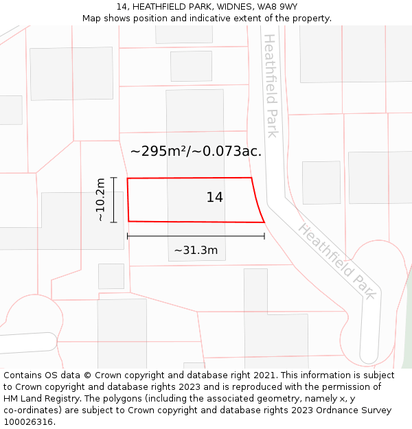 14, HEATHFIELD PARK, WIDNES, WA8 9WY: Plot and title map