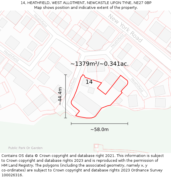 14, HEATHFIELD, WEST ALLOTMENT, NEWCASTLE UPON TYNE, NE27 0BP: Plot and title map