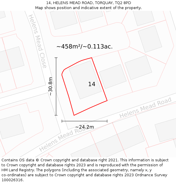 14, HELENS MEAD ROAD, TORQUAY, TQ2 8PD: Plot and title map