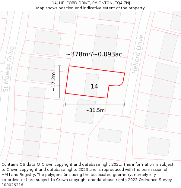 14, HELFORD DRIVE, PAIGNTON, TQ4 7NJ: Plot and title map