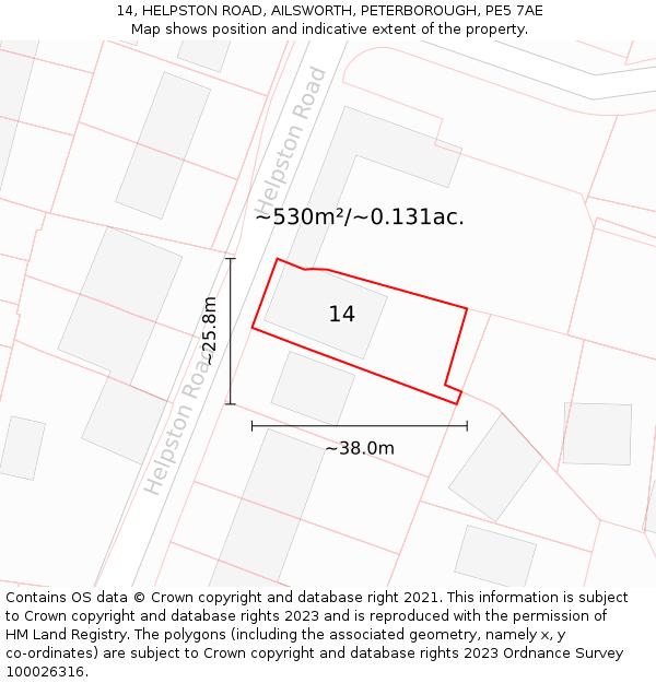 14, HELPSTON ROAD, AILSWORTH, PETERBOROUGH, PE5 7AE: Plot and title map