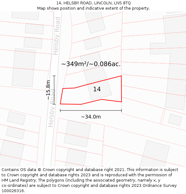 14, HELSBY ROAD, LINCOLN, LN5 8TQ: Plot and title map