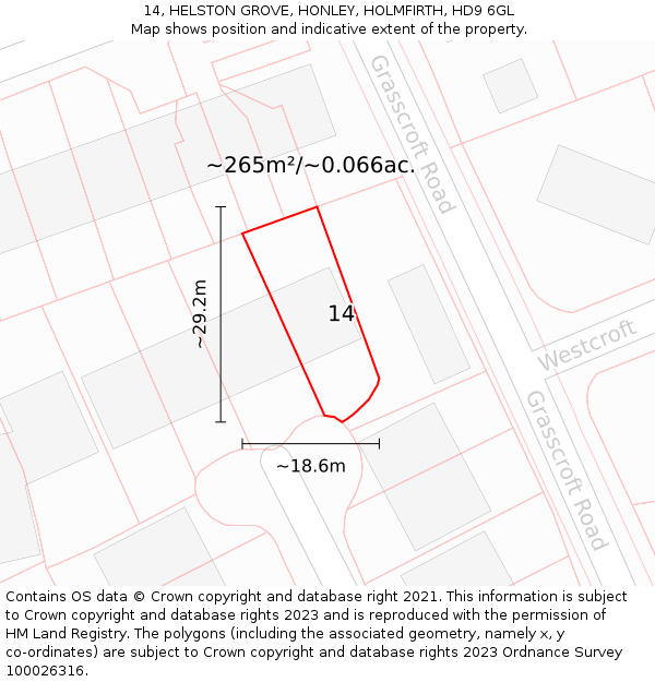 14, HELSTON GROVE, HONLEY, HOLMFIRTH, HD9 6GL: Plot and title map