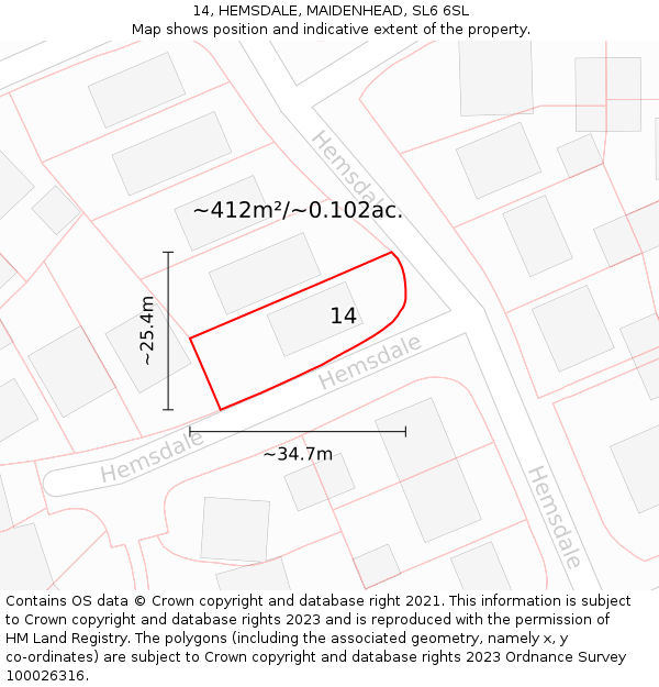 14, HEMSDALE, MAIDENHEAD, SL6 6SL: Plot and title map