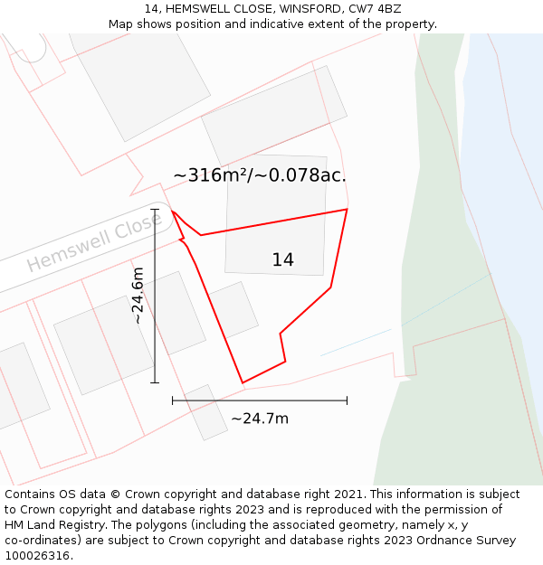 14, HEMSWELL CLOSE, WINSFORD, CW7 4BZ: Plot and title map