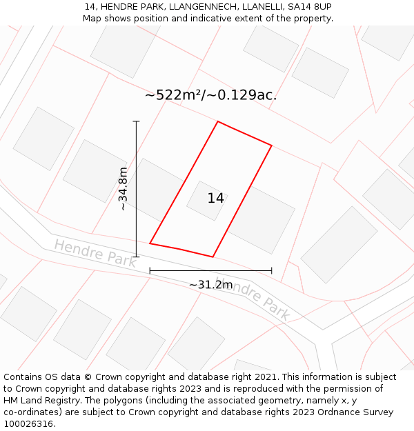 14, HENDRE PARK, LLANGENNECH, LLANELLI, SA14 8UP: Plot and title map