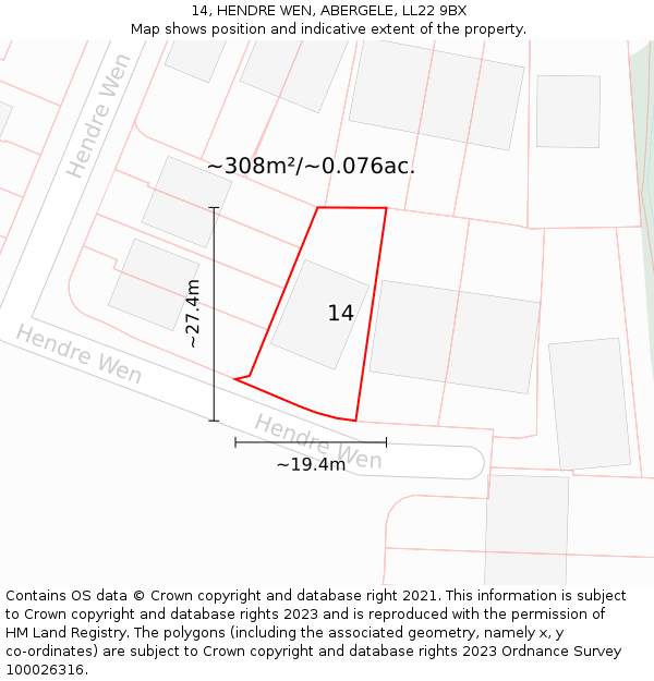 14, HENDRE WEN, ABERGELE, LL22 9BX: Plot and title map