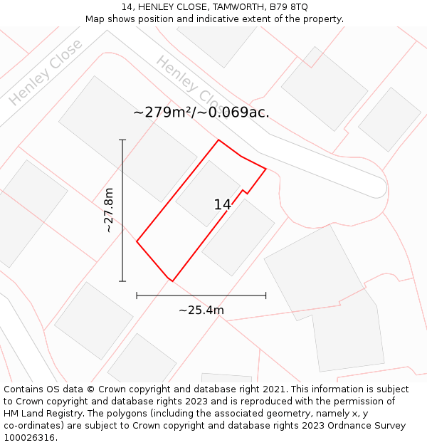 14, HENLEY CLOSE, TAMWORTH, B79 8TQ: Plot and title map