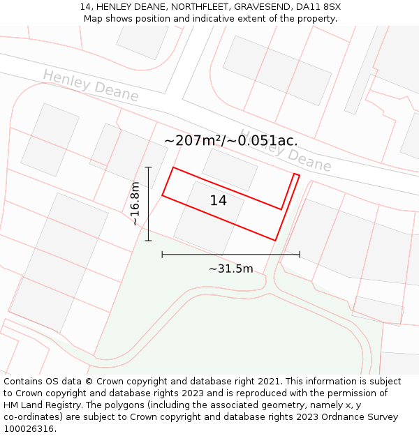 14, HENLEY DEANE, NORTHFLEET, GRAVESEND, DA11 8SX: Plot and title map